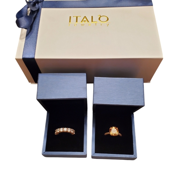 Italo Jewelry - Soild Sterling silver rose gold plated engagement ring and wedding band set